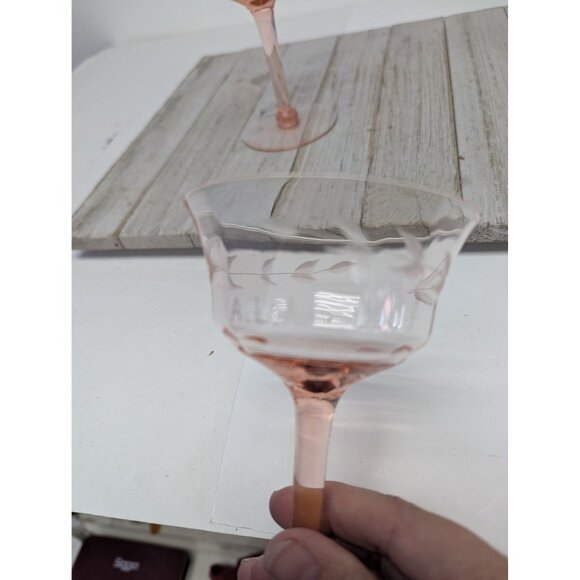 Set of 2 Tiffin Pink Depression Glasses Tall Optic Stemmed Champagne 5 3/8" - Picture 5 of 11